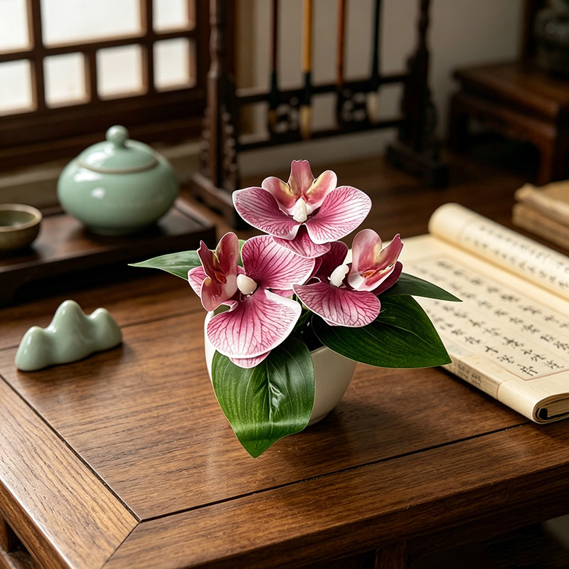 Bonsai Garden Zen - 3-head simulated butterfly orchid potted plant